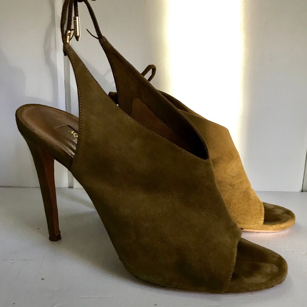 AUTHENTIC EUC Aquazzura Ami Heels SIZE 7 Olive - Picture 2 of 5